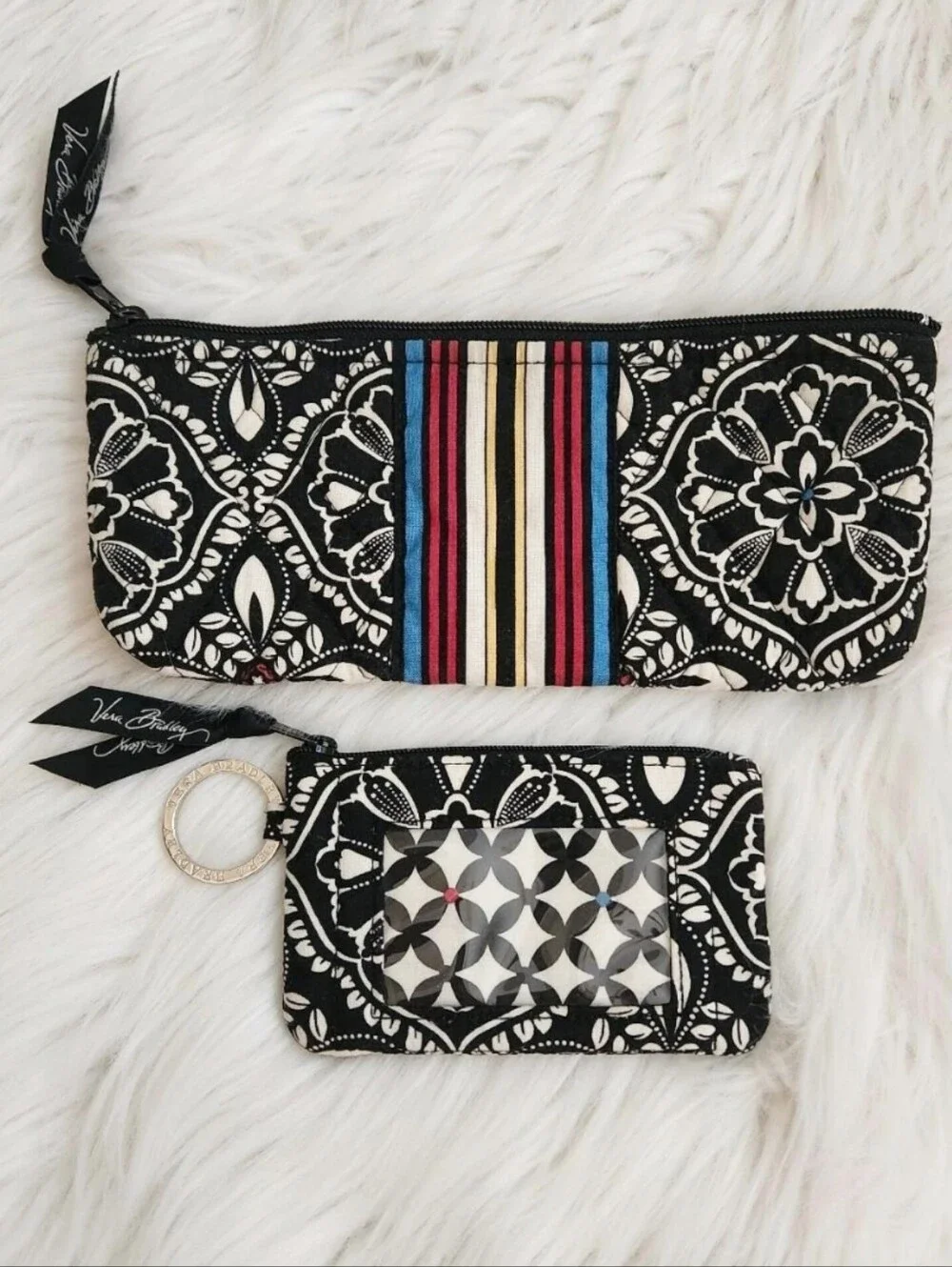 Vera Bradley Black White Paisley Wallet & Makeup Bag Bundle Set